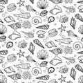 seashell doodle seamless pattern background vector illustration Royalty Free Stock Photo