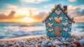 Seashell House on the Beach at Sunset Royalty Free Stock Photo