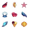 Seashell icons set, cartoon style Royalty Free Stock Photo