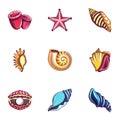 Seashell icons set, cartoon style Royalty Free Stock Photo