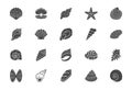 Seashell, oyster, scallop flat icons. Vector illustration included icon as nautilus, spiral shell, starfish, underwater