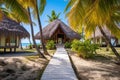 a seashell pathway leading to a beachfront tropical cottage