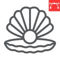 Seashell with pearl line icon, shell and ocean animals, open seashell vector icon, vector graphics, editable stroke Royalty Free Stock Photo