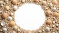 Seashell and pebble frame on sandy beach background Royalty Free Stock Photo