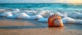 Seashell Resting on Sandy Beach Royalty Free Stock Photo