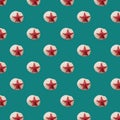 Seashell and seafish seamless pattern isolated on blue-green background Royalty Free Stock Photo