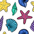 Seashell seamless pattern. design for holiday greeting card and invitation of seasonal summer holidays, summer beach parties, tour