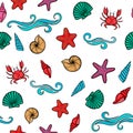 Seashell seamless pattern. design for holiday greeting card and invitation of seasonal summer holidays, summer beach parties, tour