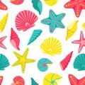 Seashell seamless pattern. design for holiday greeting card and invitation of seasonal summer holidays, summer beach parties, tour