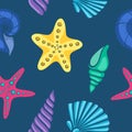 Seashell seamless pattern. design for holiday greeting card and invitation of seasonal summer holidays, summer beach parties,