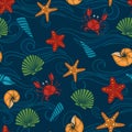 Seashell seamless pattern. design for holiday kids clothes, greeting card and invitation of seasonal summer holidays, summer beach Royalty Free Stock Photo
