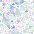 Seashell seamless pattern. Summer holiday marine underwater background.