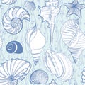 Seashell seamless pattern. Summer holiday marine underwater background. Royalty Free Stock Photo