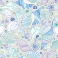 Seashell seamless pattern. Summer holiday marine underwater background. Royalty Free Stock Photo