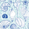 Seashell seamless pattern. Summer holiday underwater marine background. Royalty Free Stock Photo