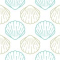 Seashell seamless pattern. Vector background included line icons as ocean sea shells, scallop nautical texture for