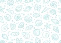 Seashell seamless pattern. Vector background included line icons as ocean sea shells, scallop, starfish, clam, oyster Royalty Free Stock Photo