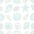 Seashell seamless pattern. Vector background included line icons as ocean sea shells, scallop, starfish, clam, oyster Royalty Free Stock Photo