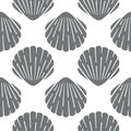 Seashell seamless pattern. Vector background included silhouette icons as ocean sea shells, scallop nautical monochrome