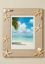 Seashell and Starfish Decorated Frame Enclosing Tropical Beach Photo Royalty Free Stock Photo