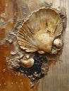 Seashell Still Life A captivating composition of coastal elements on weathered wood Royalty Free Stock Photo
