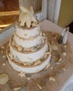 Seashell Wedding Cake with Star Fish and Sanddollars Royalty Free Stock Photo