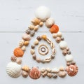 Seashells arranged in triangular and circular Royalty Free Stock Photo