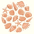 Seashells background. Vector