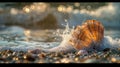 Seashells on the beach with bokeh background.