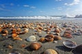 Seashells on the beach. Vacation background. Beach full of shells. Royalty Free Stock Photo