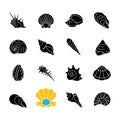 Seashells black glyph icons set on white space Royalty Free Stock Photo