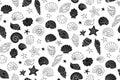 Seashells doodle stamp wrapper ocean marine shell seamless pattern scrapbook paper endless vector