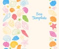 Seashells doodle template background ocean backdrop marine seamless pattern scrapbook design vector