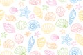 Seashells doodle wallpaper ocean marine shell starfish mollusk conch sink seamless pattern vector
