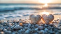 Seashells forming hearts on a beach at sunset Royalty Free Stock Photo