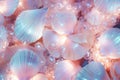 Seashells macro background. Sshells have different shapes, colors and textures, creating stunning pattern. Mermaidcore Royalty Free Stock Photo