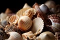 Seashells ocean closeup photo studio. Generate Ai