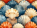 Seashells Pattern in Blue, Orange, and Cream Royalty Free Stock Photo