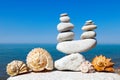 Seashells and rock Zen in the form of scales on the background o