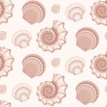 Seashells seamless pattern on beige background in cartoon style Royalty Free Stock Photo