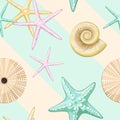 Seashells Retro Pastel Vector Seamless Pattern Textile Design