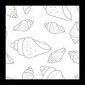 Seashells seamless pattern. Linear drawing of Sea shell. Hand drawn Vector Doodle marine illustration. Summer Tropical Ocean Beach Royalty Free Stock Photo