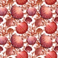 Seashells seamless pattern. marine watercolor background. sea underwater life. Royalty Free Stock Photo