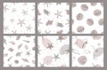 Seashells seamless pattern set. Hand drawn marine illustrations of seashells. Summer tropical ocean beach style