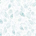 Seashells seamless pattern. Simple drawing seachells Royalty Free Stock Photo