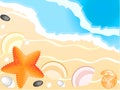 Seashells, seastar on beach and sea background Royalty Free Stock Photo