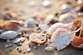 Seashells shells laying on white sand sea beach tropical sanded seashore sandy seacoast backdrop beauty calm tranquil