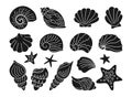 Seashells stamp stencil set ocean marine starfish mollusk conch sink brand vector for print press