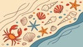 Seashells & Starfish Ocean Beach Vector Scene, vector design Generative AI Royalty Free Stock Photo