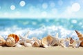 Seashells and starfishs on a sandy beach Royalty Free Stock Photo